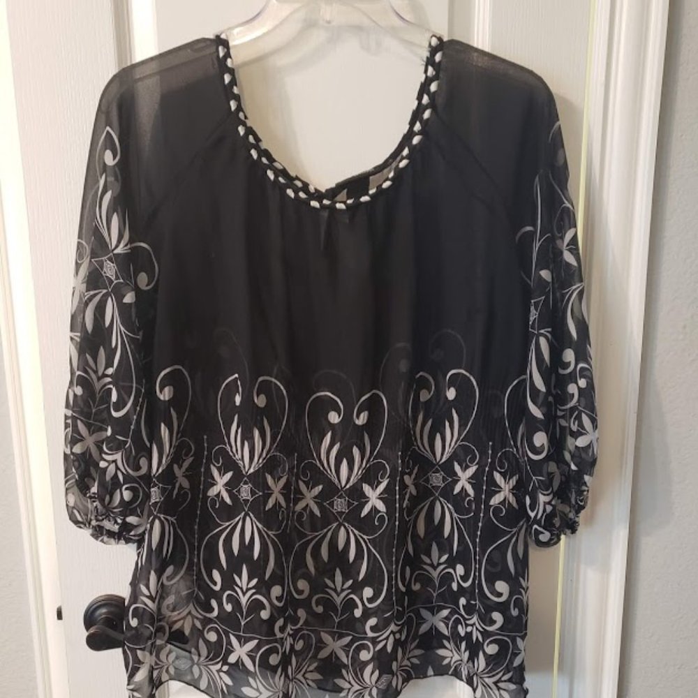 Lane Bryant Navy Blue & White See Thru Top